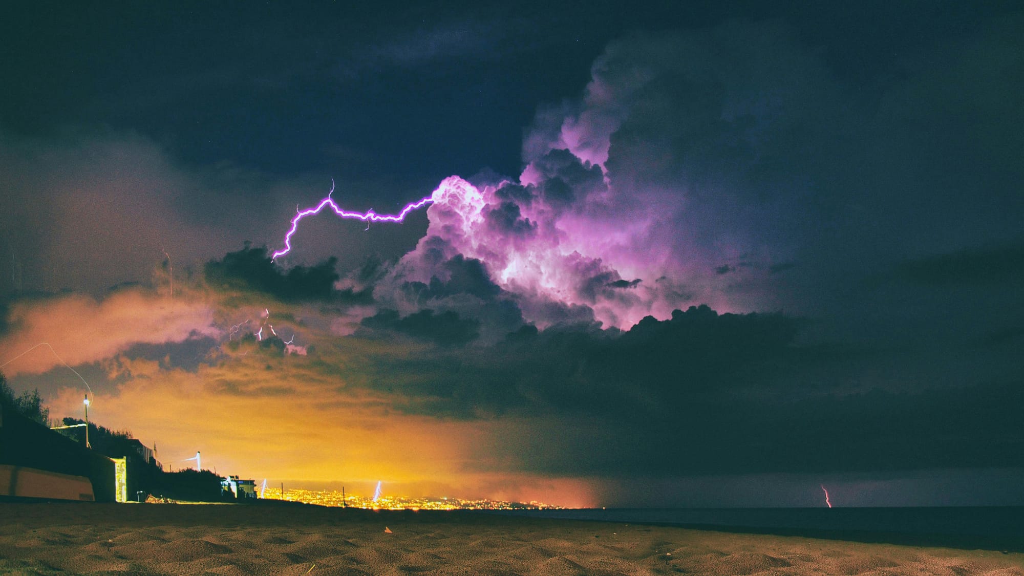 Storm incoming with purple lightning